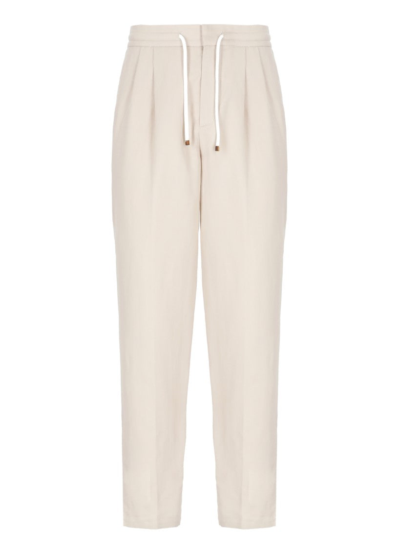Brunello Cucinelli Linen-Cotton Blend Pants With Elastic Waist