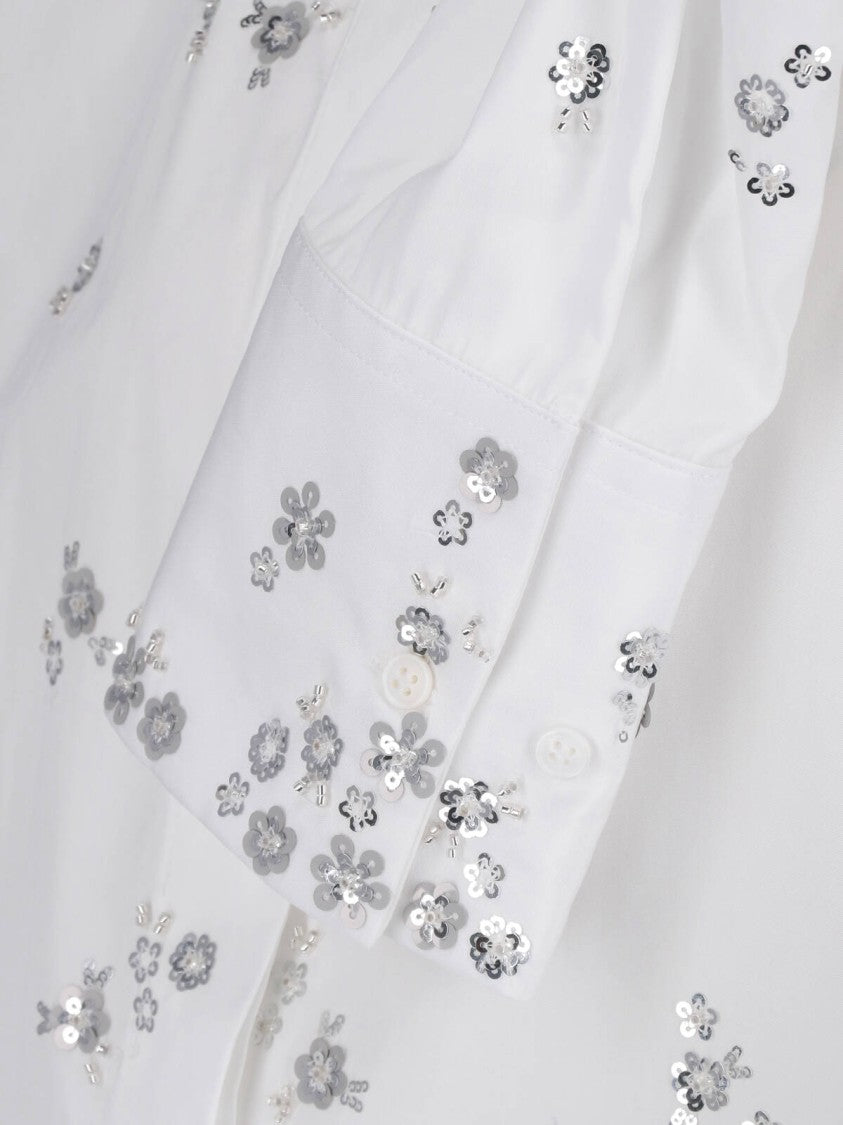 Ermanno Scervino Sequin Floral Appliqué Cotton Top