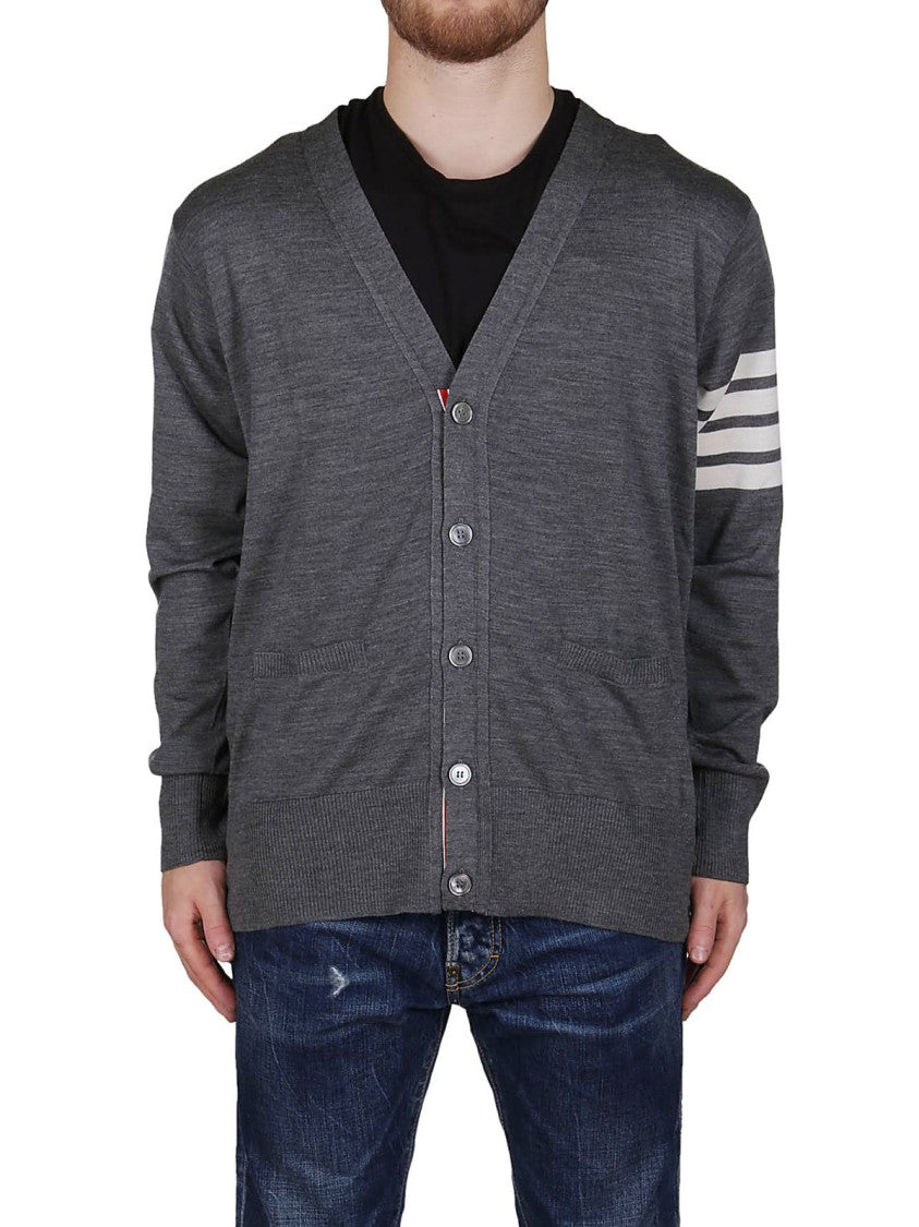 Thom Browne Cardigan With Deep V-Neck And Signature Stripes