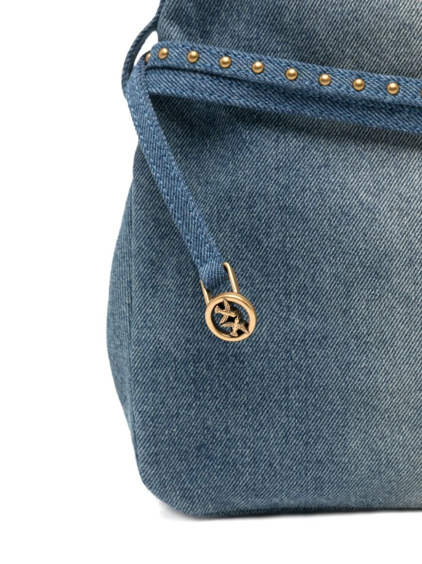 Pinko Light Blue Studded Denim Shoulder Bag