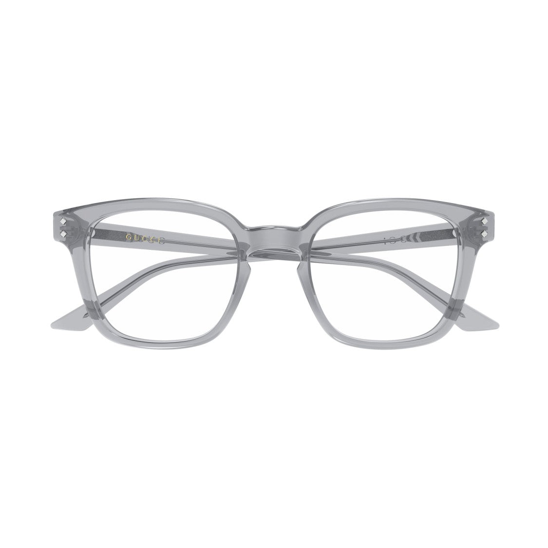 Gucci Translucent Grey Acetate Square Eyeglasses With Metal Accents