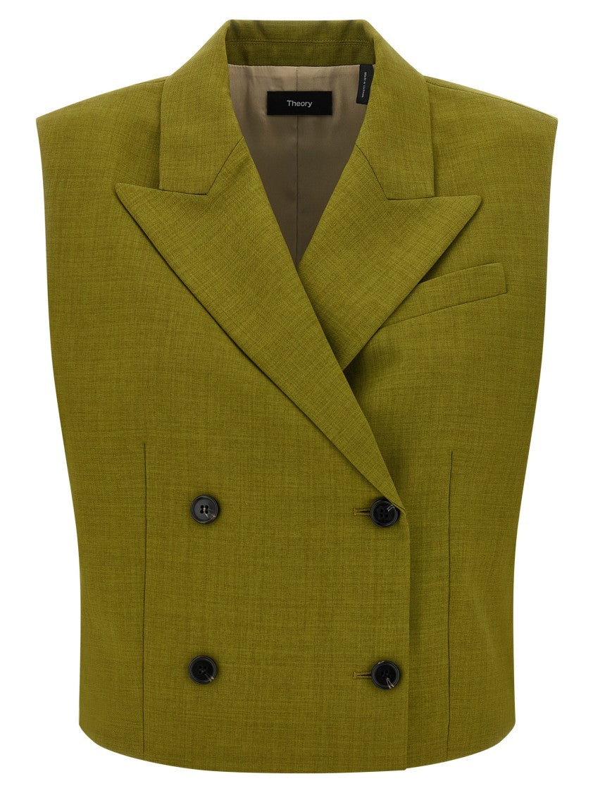 Theory Double-Breasted City Twill Vest With Peak Lapels
