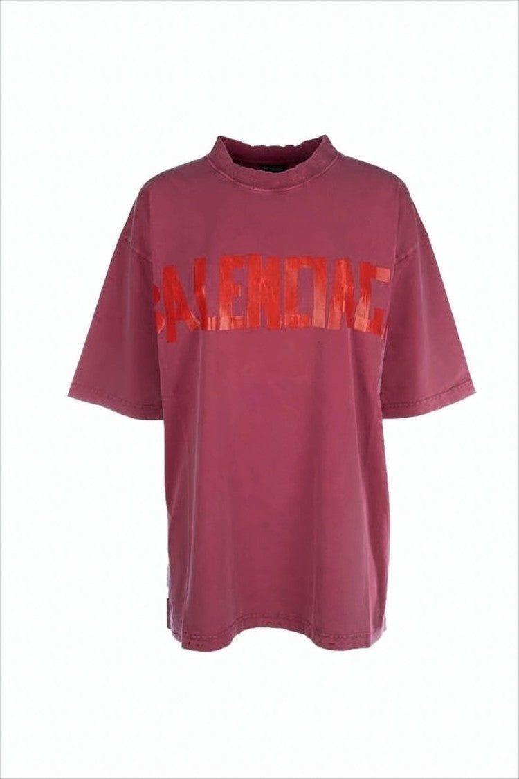 Balenciaga Relaxed-Fit Burgundy Cotton T-Shirt With Graphic Logo