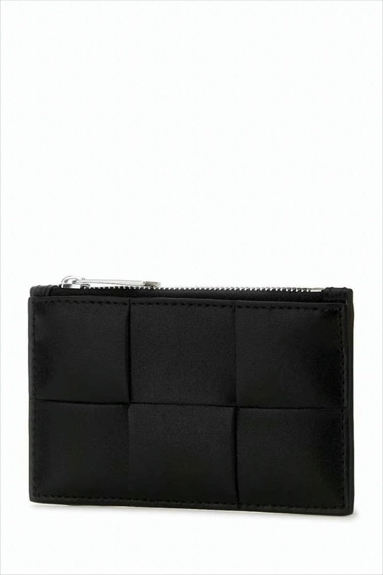 Bottega Veneta Rectangular Wallet With Padded Grid Pattern And Zip Closure