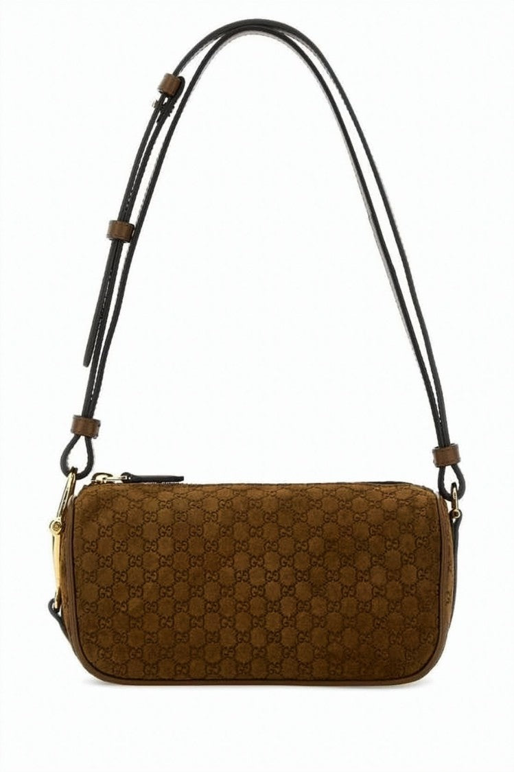 Gucci Rectangular Suede Tote Bag With Embossed Pattern And Gold-Tone Accents