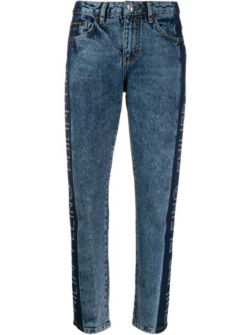 Philipp Plein Straight Jeans With Distinctive Dark Side Stripe And Bold Branding