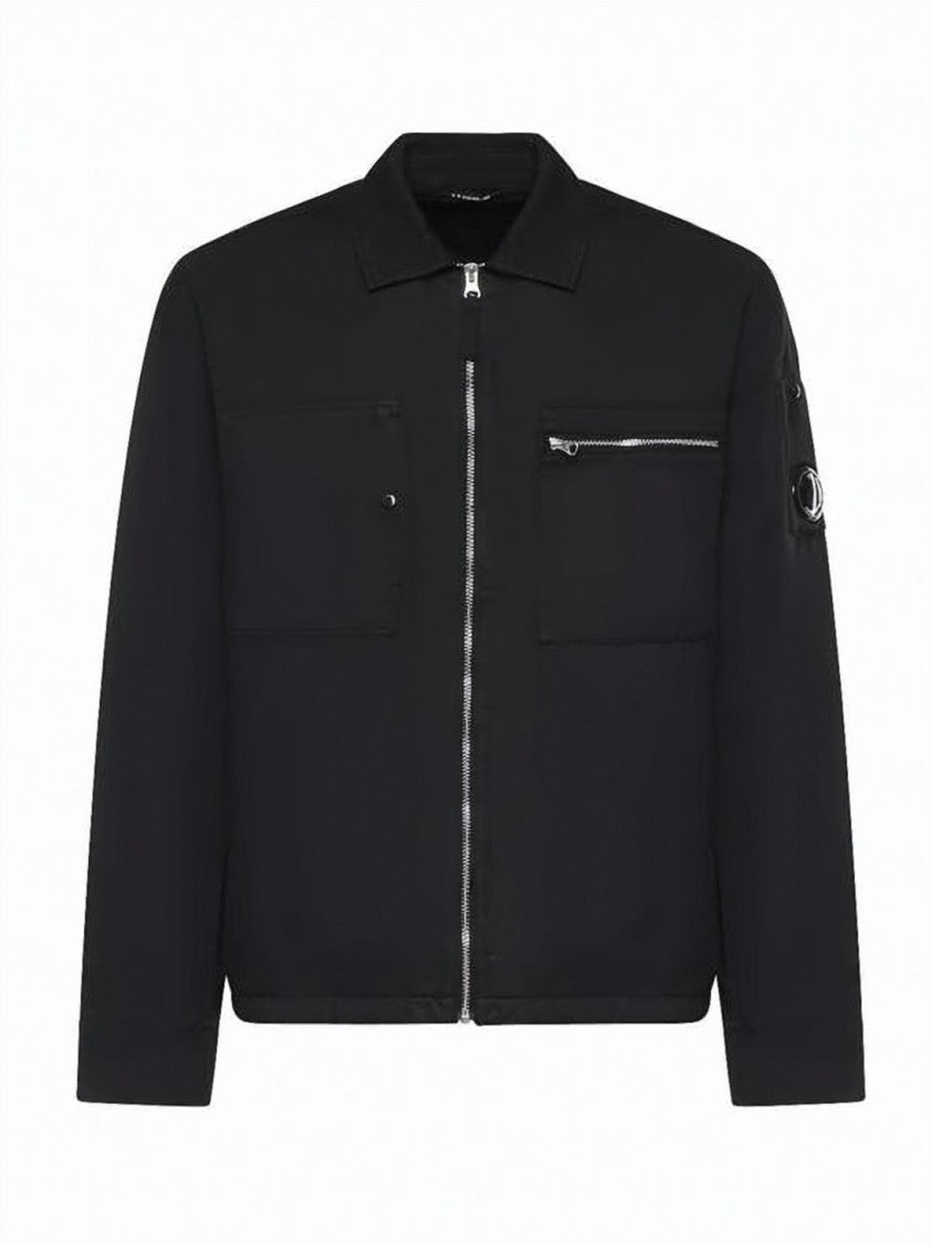 C.P. Company Minimalist Black Jacket With Classic Collar And Logo Patch