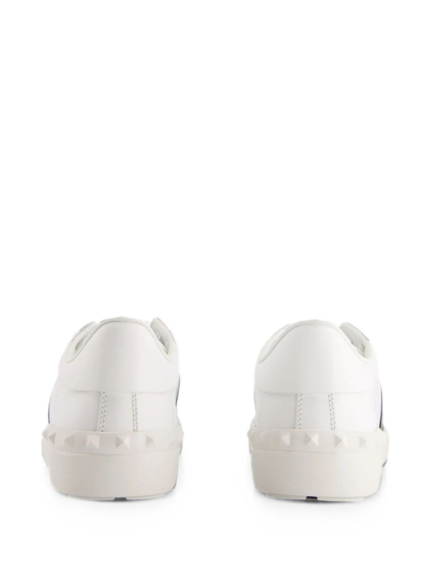 Valentino Garavani White Calfskin Contrast Band Stud Sneakers
