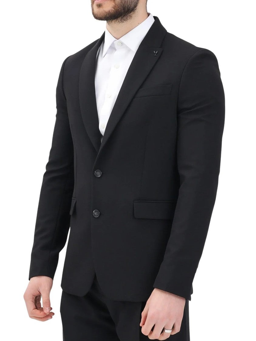 Patrizia Pepe Black Fitted Flap Pockets Viscose-Blend Blazer