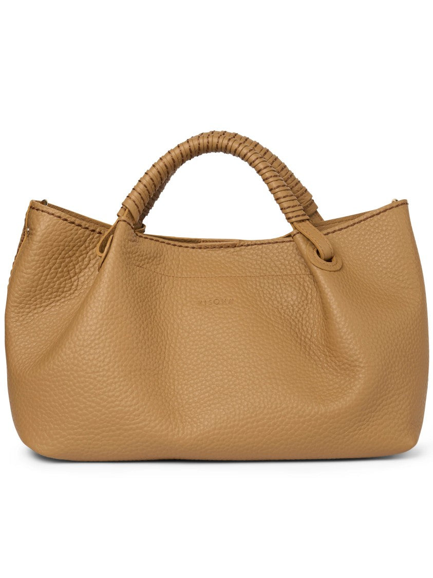 Visona` Brown Queen Medium Pebbled Leather Handbag