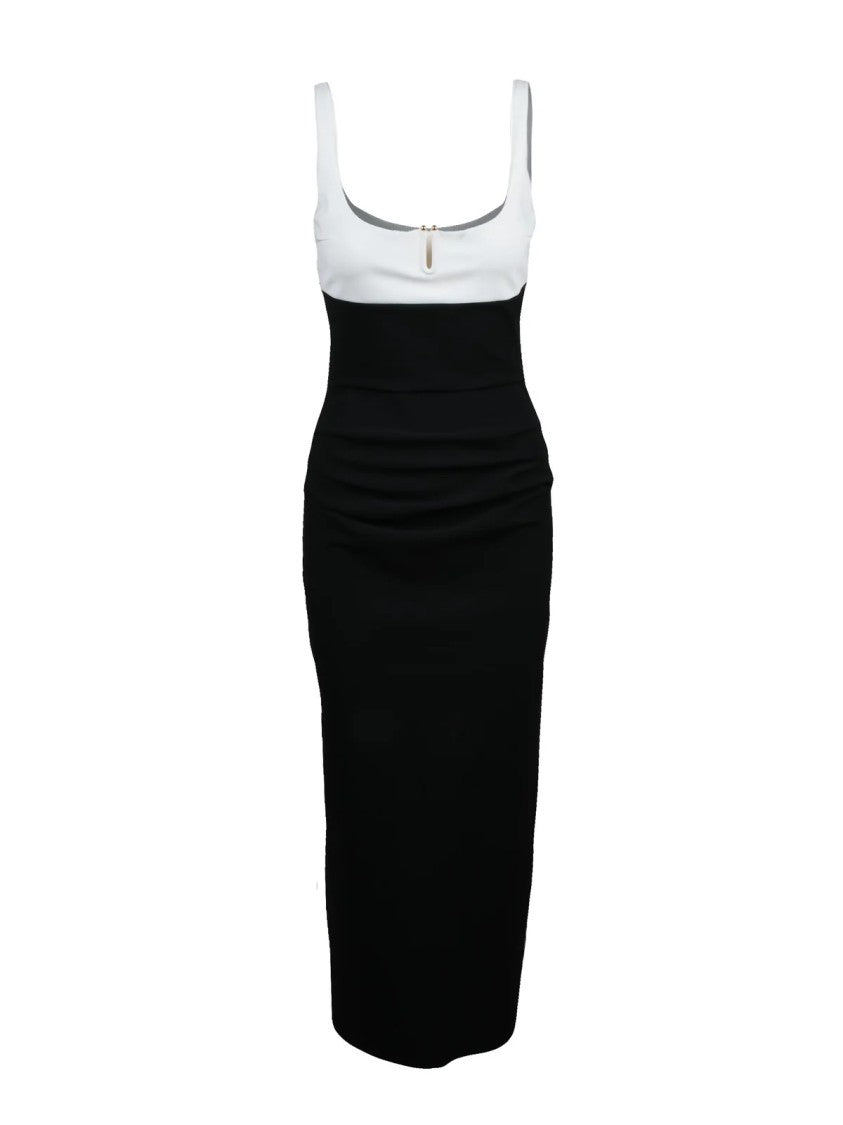 Chiara Boni Black/White Two-Tone Stretch Midi Dress