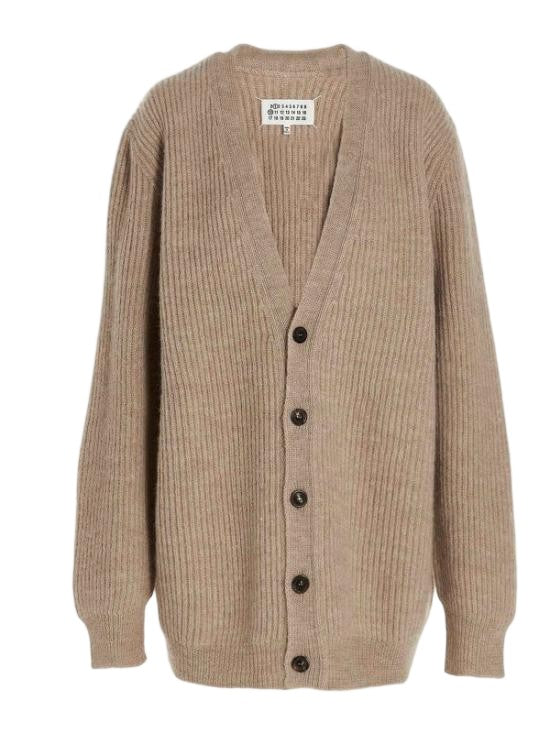 Maison Margiela Ribbed Knit Cardigan With Deep V-Neckline