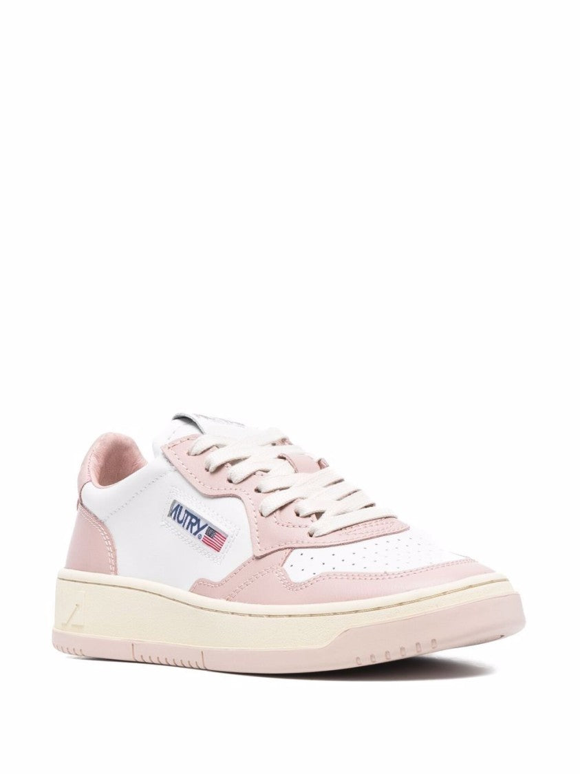 Autry Light Pink And White Leather Low-Top Sneakers