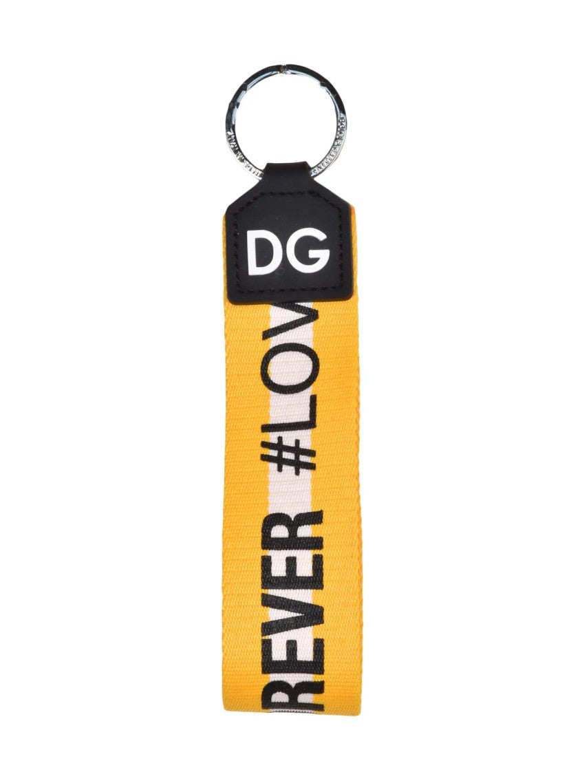 Dolce & Gabbana White/Yellow Vibrant Logo Polyester Keychain