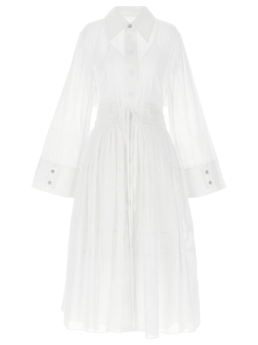 Jil Sander Shirt-Style Midi Dress In Cotton Organza Muslin
