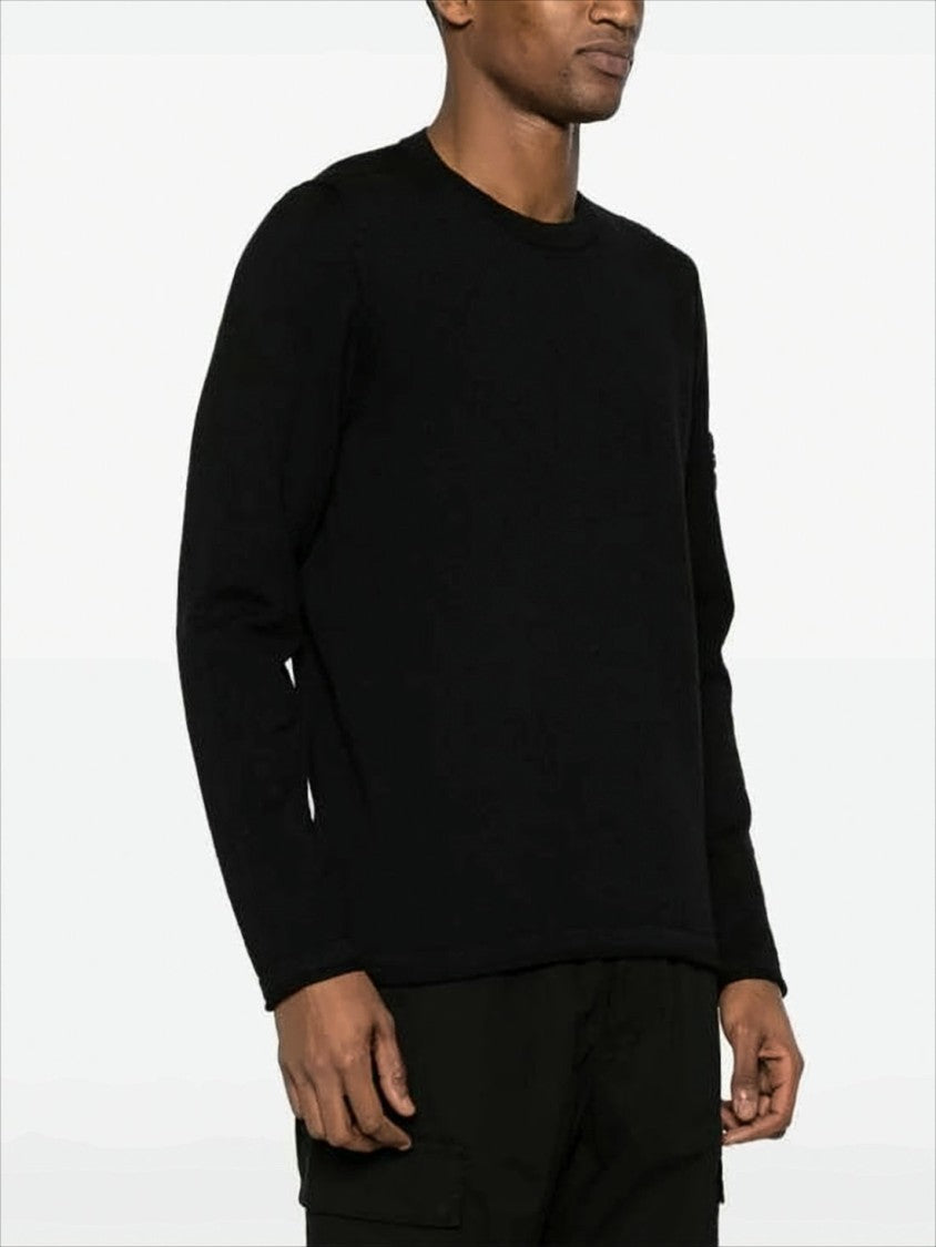 Stone Island Textured Black Crew Neck Sweater