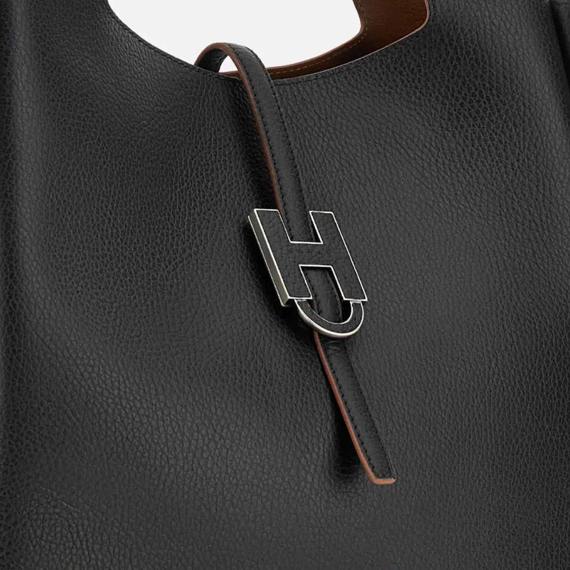 Hogan Pebbled Leather H-Clasp Structured Tote Bag