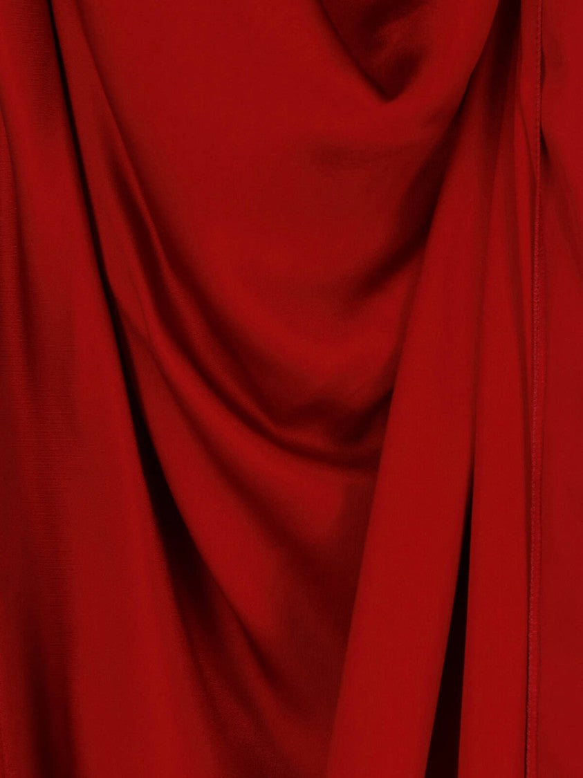 Maison Margiela Draped Maxi Dress In Red Satin Blend With Side Slit