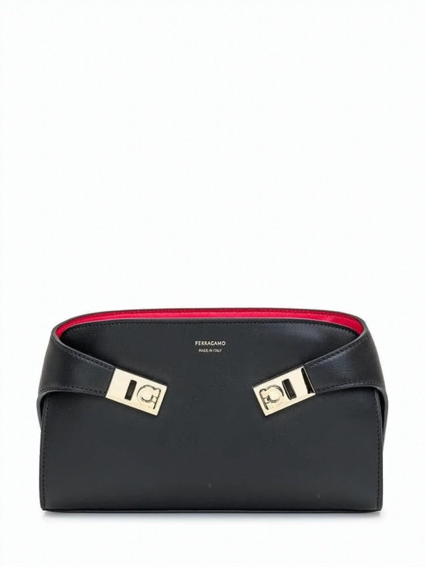 Salvatore Ferragamo Calf Leather Rectangular Clutch With Gold-Tone Hardware Accents