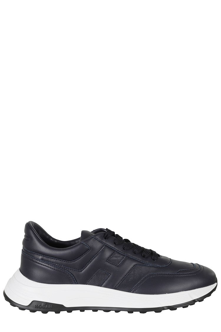 Hogan Blue Hyperlight Smooth Leather Rubber Sole Leather Sneakers