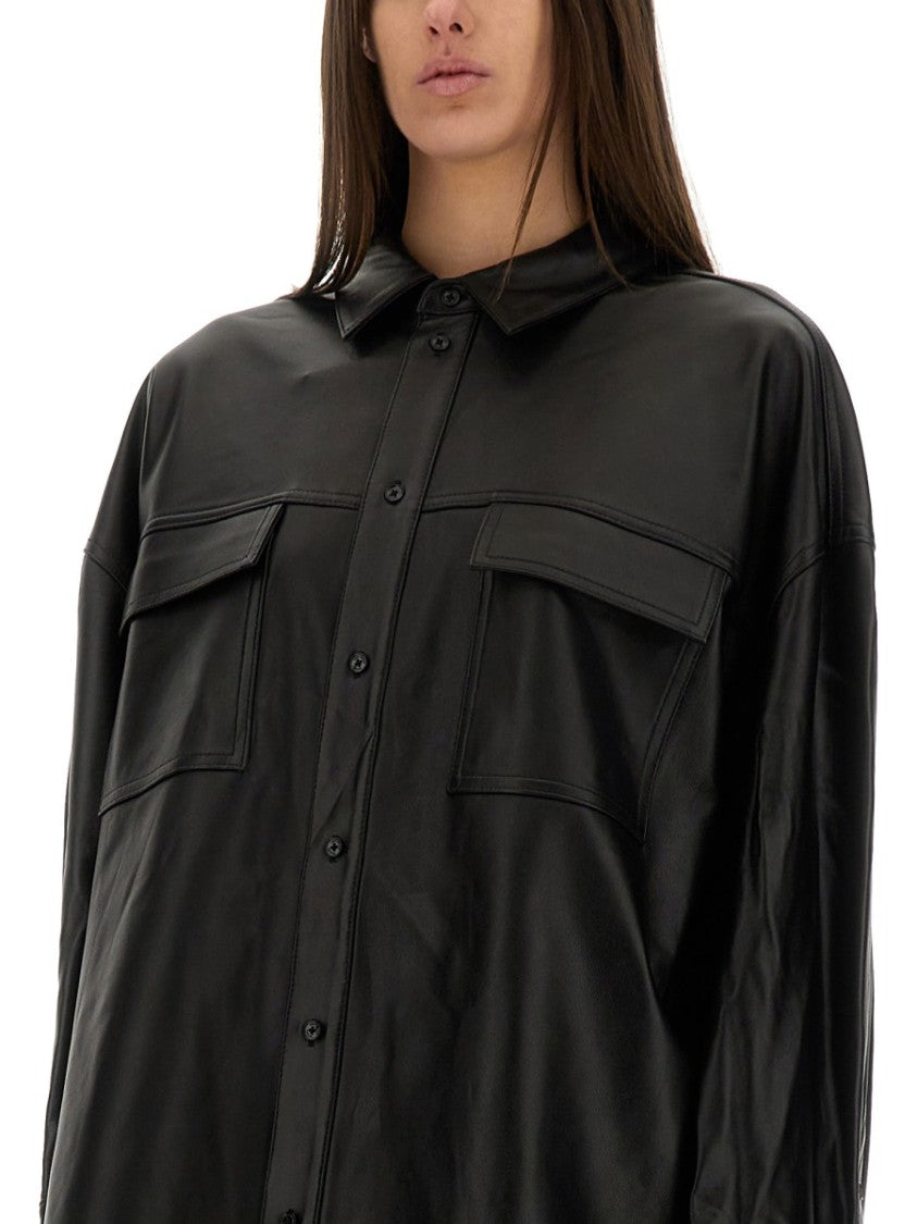Michael Michael Kors Button-Up Oversized Black Lamb Leather Jacket