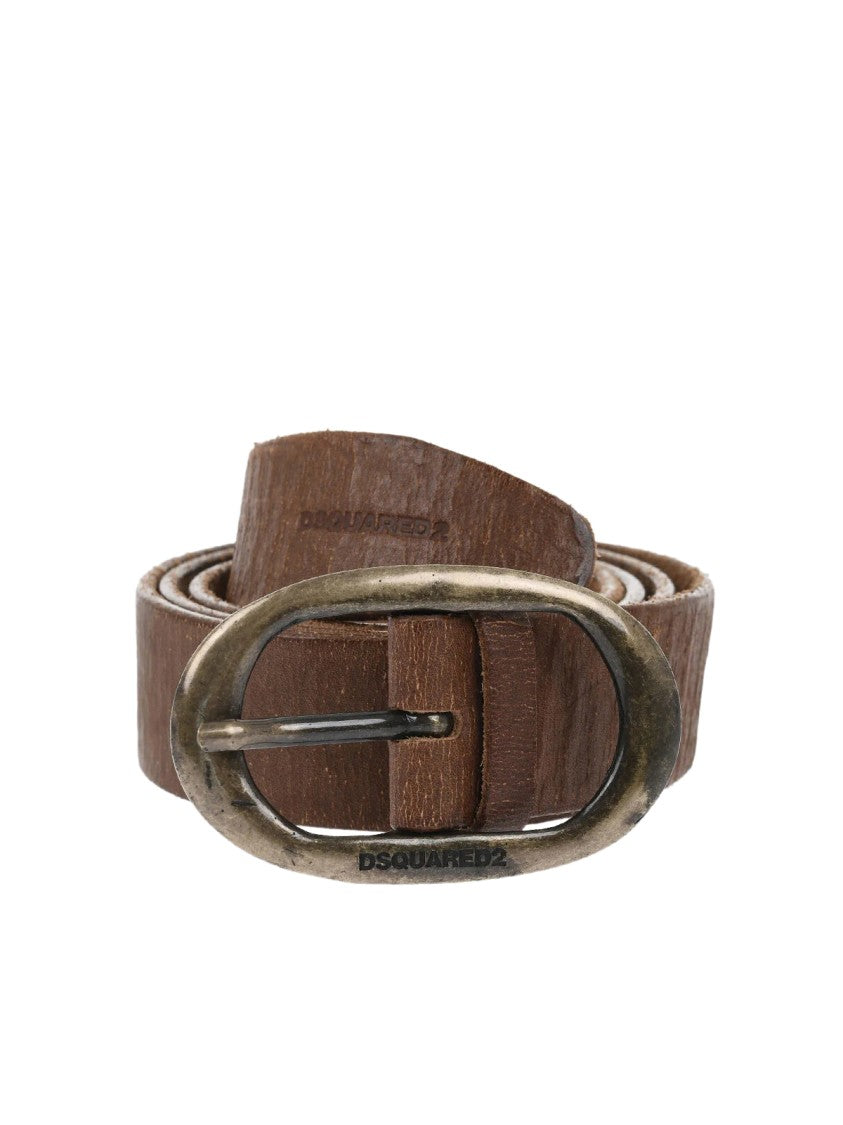 Dsquared2 Craquele Leather Logo Buckle Belt