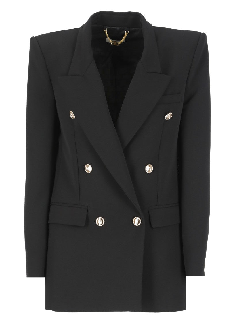 Elisabetta Franchi Black Crepe Double Breasted Blazer