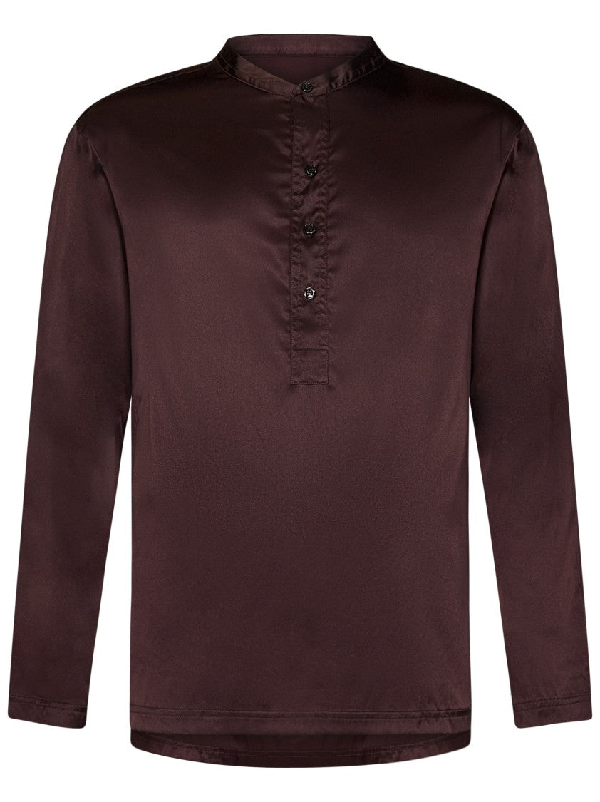 Tom Ford Men's Brown Silk Pajama Henley Shirt