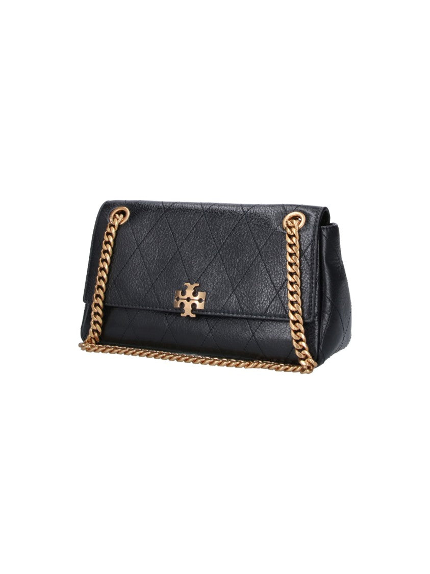 Tory Burch Charlie Black Quilted Leather Gold Chain Shoulder Bag