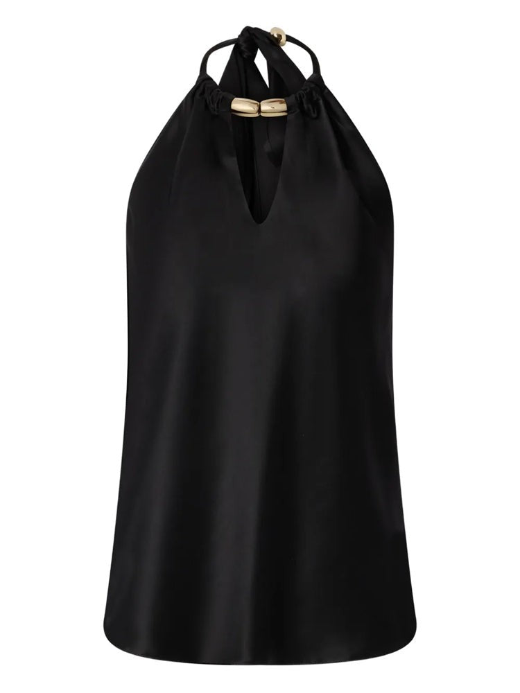 Pinko Black Open-Back Halter Neckline Blouse