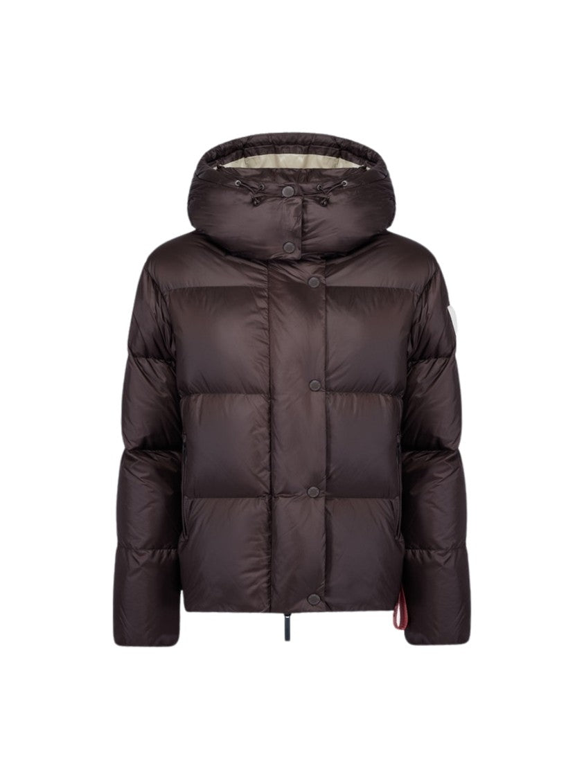 After Label Glossy Nylon Hooded Down Jacket