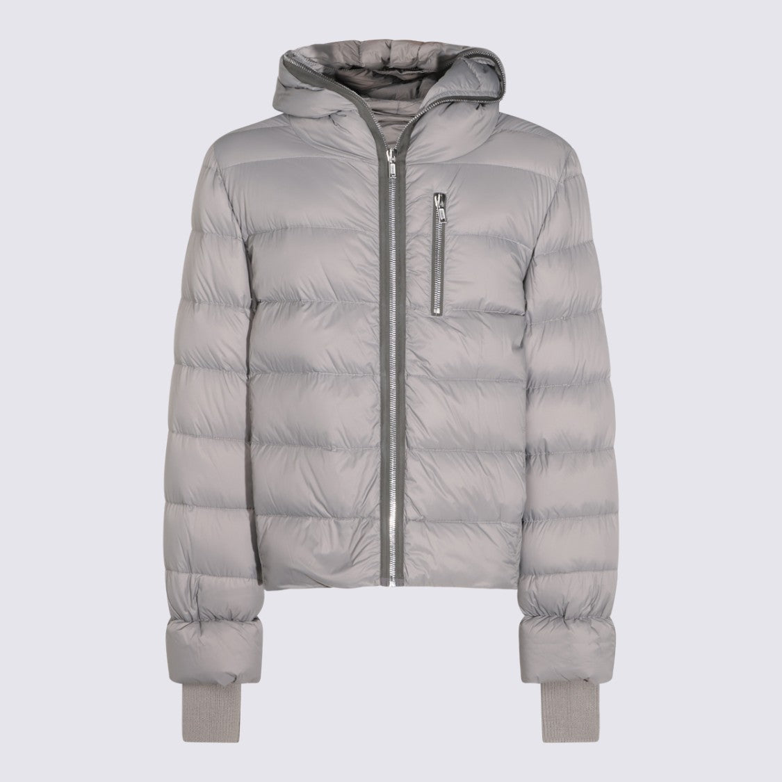 Rick Owens Quilted Grey Down Jacket With Hood And Extended Cuffs