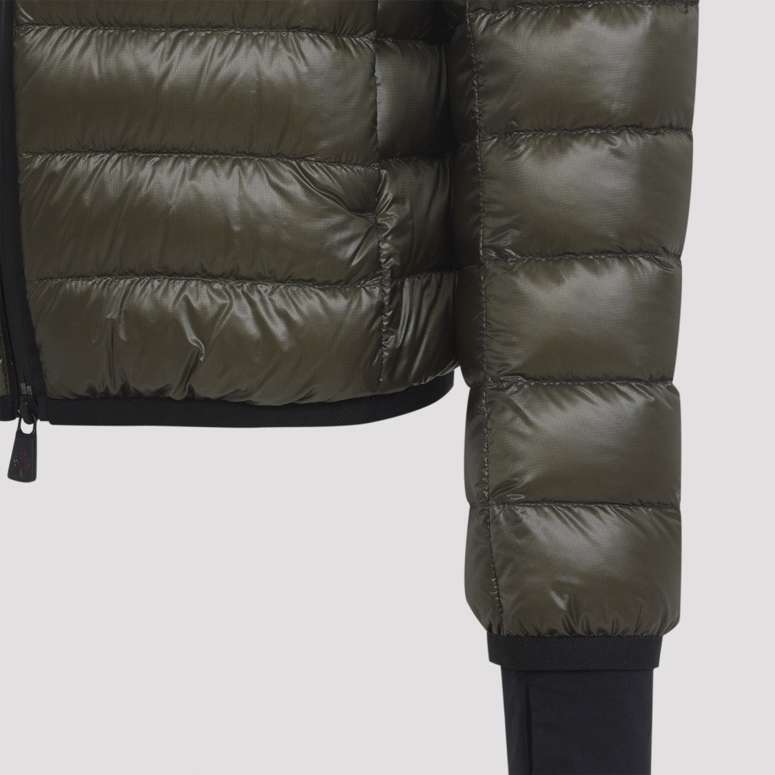 Moncler Grenoble Olive Padded Hers Jacket With Horizontal Quilting And Functional Pockets