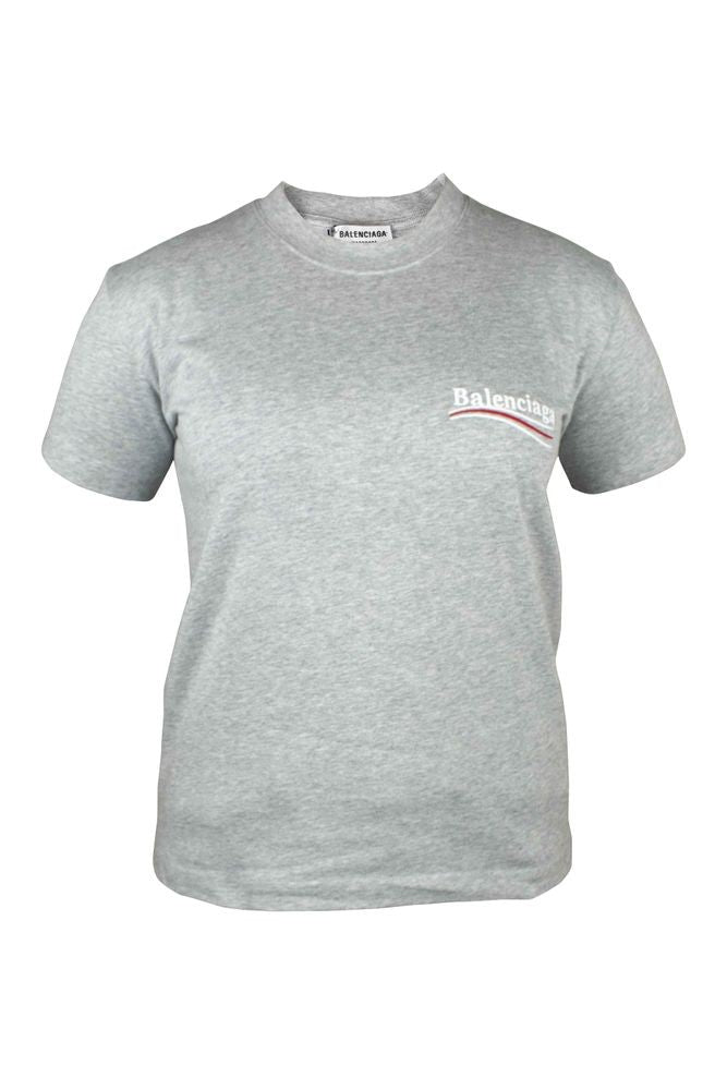 Balenciaga Oversized Grey T-Shirt With Embroidered Logo Accents