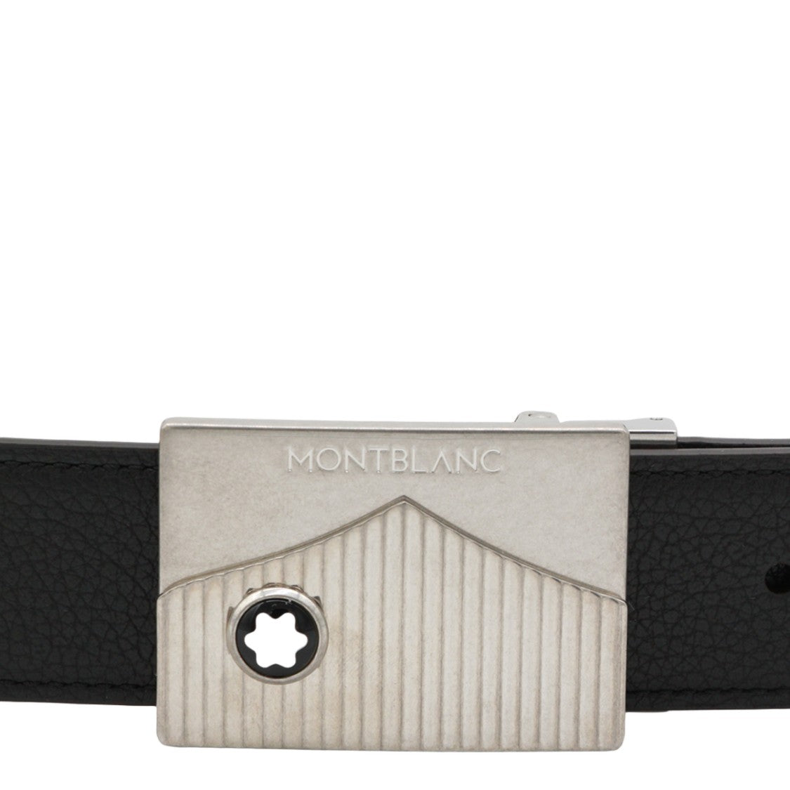 Montblanc Textured Leather Belt With Rectangular Silver Buckle