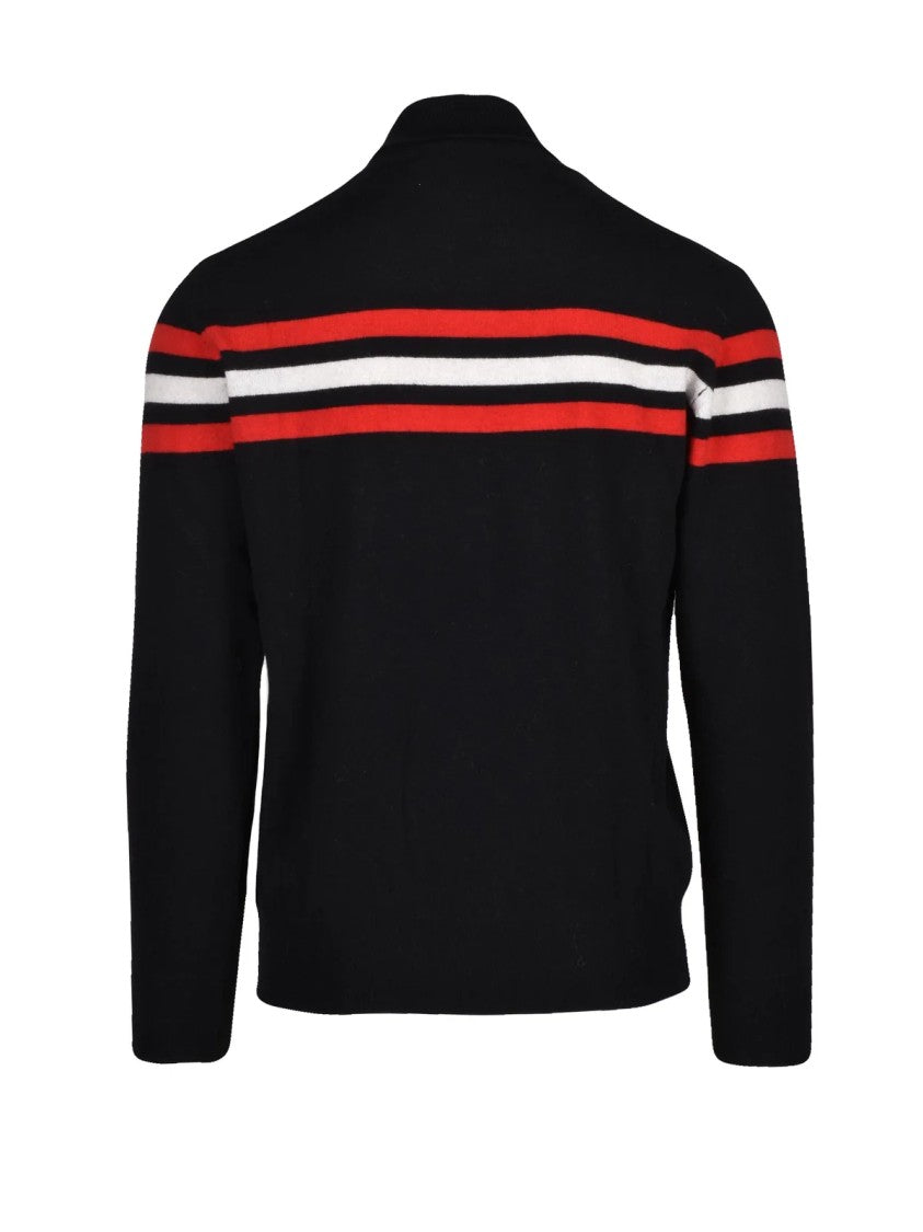 Mc2 Saint Barth Black Striped Emblem Wool-Blend Turtleneck