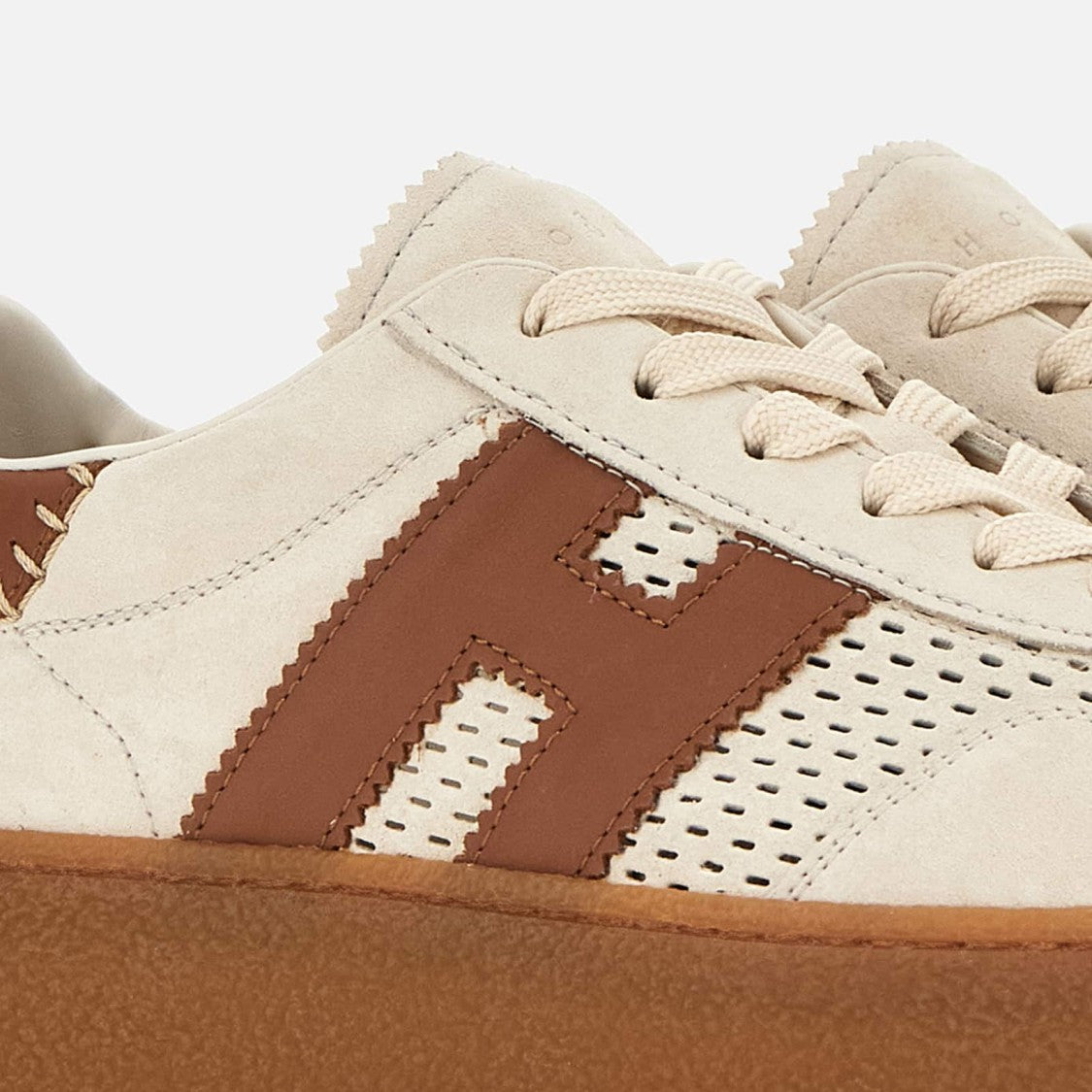 Hogan Beige Brown Cool H698 Allacciato H Perforated Sneakers