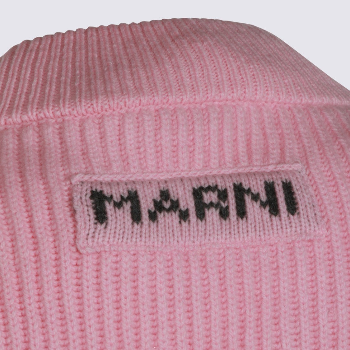 Marni Soft Pink V-Neck Sweater With Ribbed Knit Details