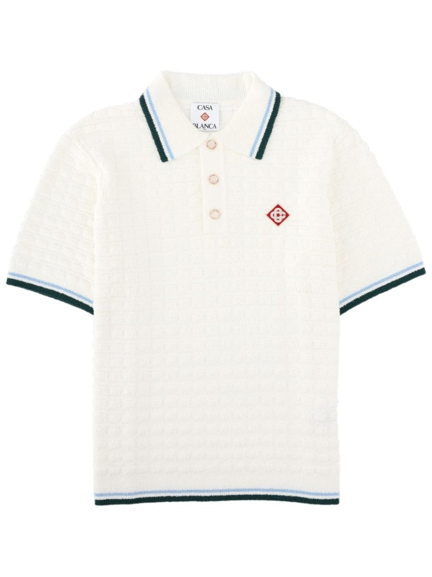 Casablanca Textured Bouclé Striped Cotton-Blend Polo Shirt