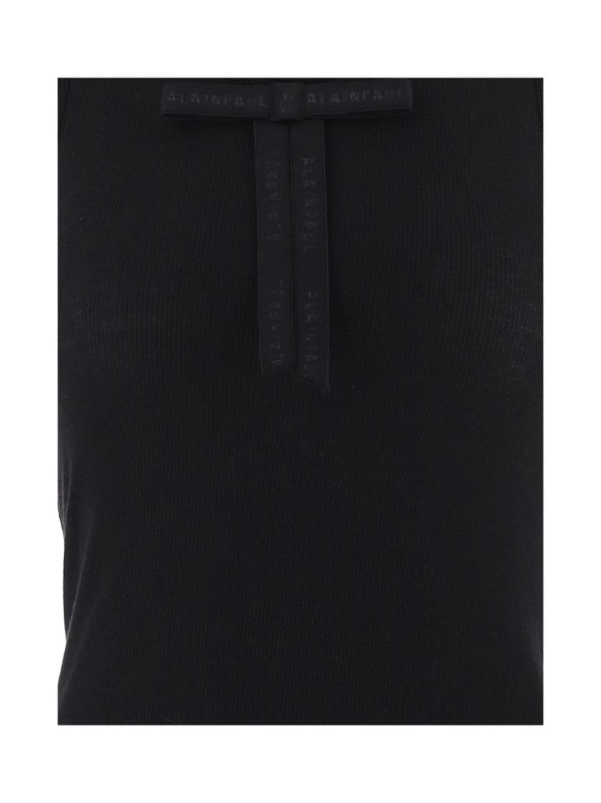 Alainpaul Black Ribbed Bow Lyocell-Blend Tank Top