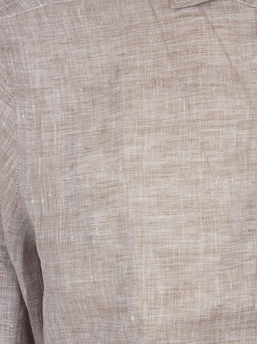 Barba Napoli Linen Long-Sleeved Shirt With Classic Collar And Textured Weave