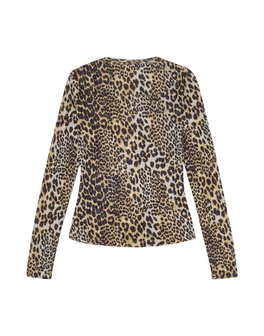 Ganni Leopard Print Long-Sleeve Top With Textured Finish