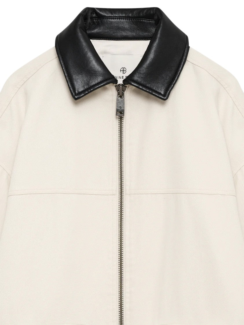 Anine Bing Cream Body Jacket With Black Leather Collar