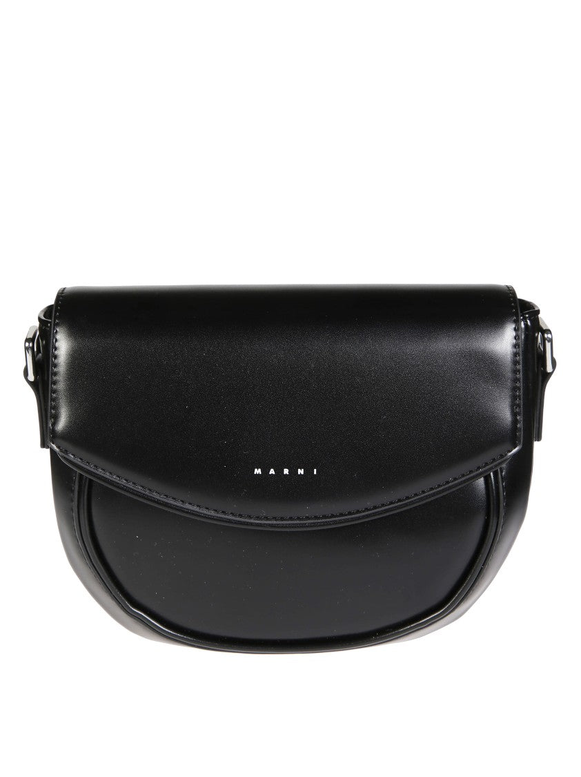 Marni Rounded Black Shoulder Bag With Flap Closure