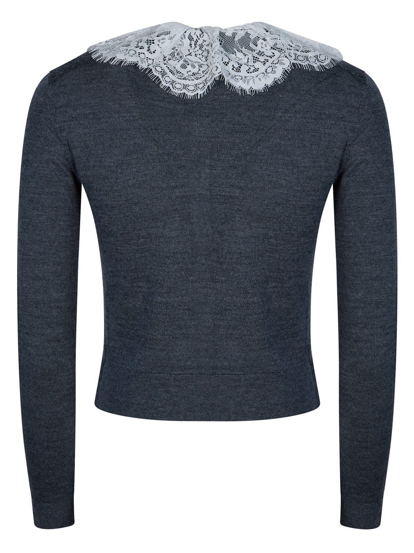 Self-Portrait Grey Lace Collar Knit Cardigan