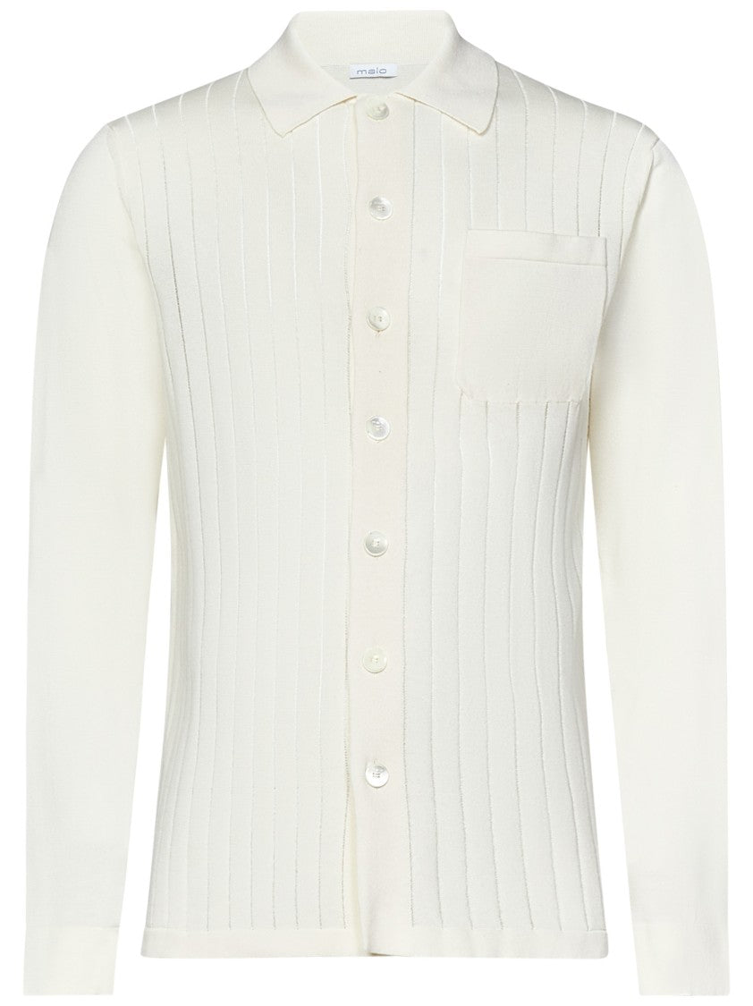 Malo White Knit Long-Sleeve Shirt With Ribbed Detailing