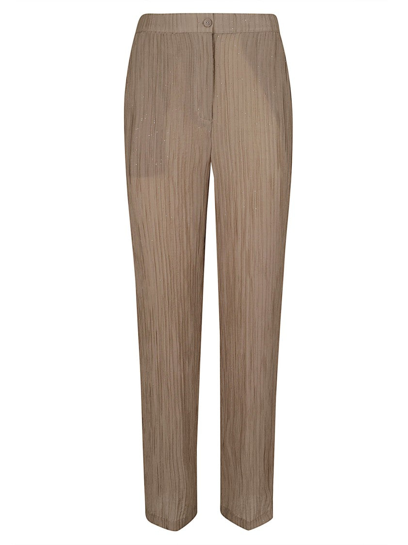 Emporio Armani Pleated Crepon Trousers With Metallic Lurex Finish