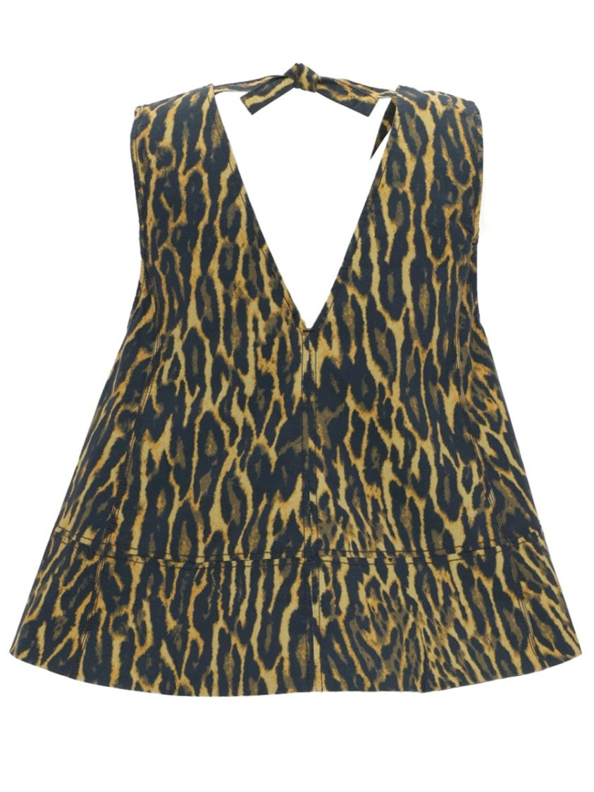 Ganni Leopard Organic Cotton V-Neck Top