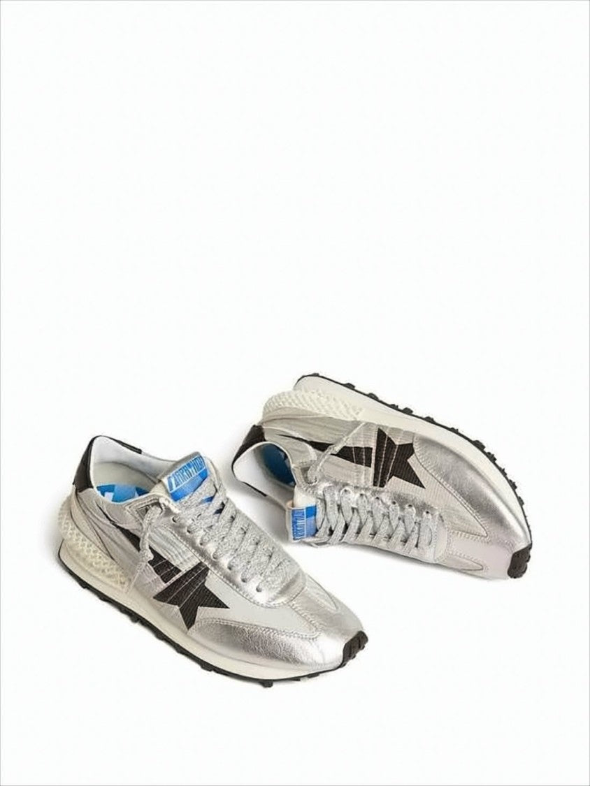 Golden Goose Metallic Silver Sneakers With Star Detailing And Lattice Midsole