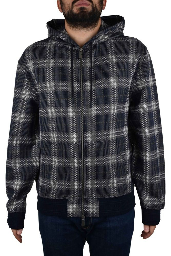 Burberry Hooded Navy-Blue Heavy Cotton Vest With Checkered Pattern